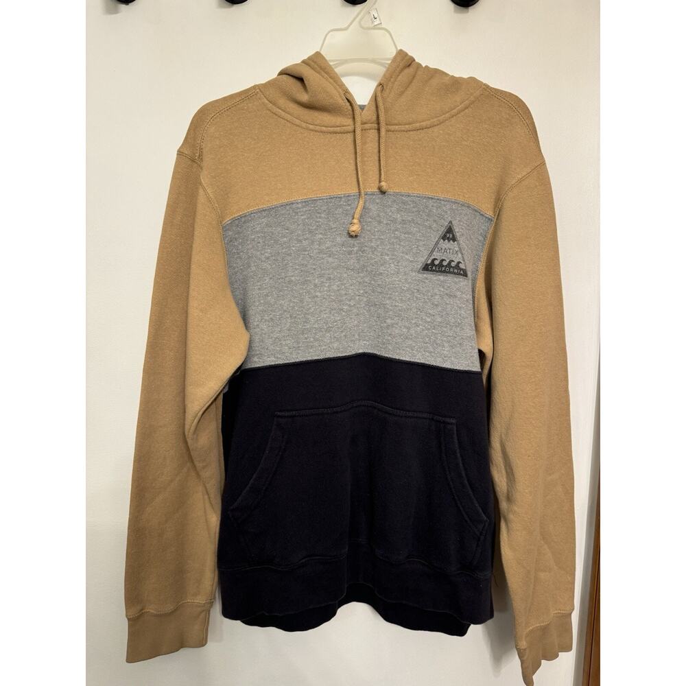 Matix Color Block Hoodie Sweatshirt Black Tan Gray Size M Unisex Autumn